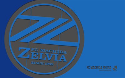 FC Machida Zelvia logo, 4k, blue background, carbon art, FC Machida Zelvia emblem, Japanese football club, J1 League, Japan, FC Machida Zelvia, football, Machida Zelvia