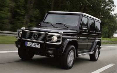 mercedes benz g 500 wache, 4k, straße, 2005 autos, hdr, schwarzes gelendvagen, scheinwerfer, br 463, 2005 mercedes benz g klasse, deutsche autos, mercedes, gelendvagen
