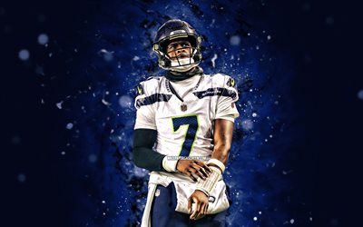 Geno Smith, 4k, blue neon lights, Seattle Seahawks, NFL, American football players, Geno Smith 4K, American football, National Football League, Geno Smith Seattle Seahawks