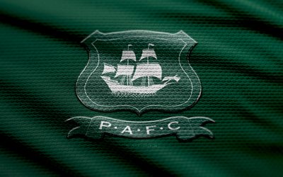 plymouth argyle fabric logo, 4k, sfondo in tessuto verde, campionato, bokeh, calcio, logo plymouth argyle, emblema di plymouth argyle, plymouth argyle fc, club di calcio inglese, plymouth argyle, pafc
