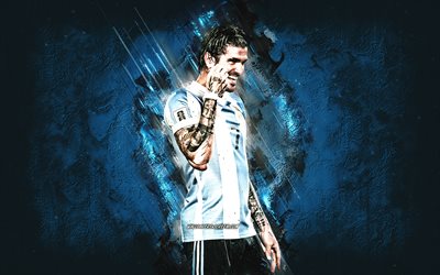 rodrigo de paul, equipo de fútbol nacional de argentina, jugador de fútbol argentino, fondo de piedra azul, arte grune, argentina, fútbol americano, sudamerica, rodrigo de paul argentina