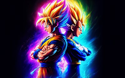 4k, Son Goku, Vegeta, Dragon Ball, abstract art, Son Goku Dragon Ball characters, manga, Prince Vegeta, Dragon Ball Super, DBS characters, Son Goku DBS, Vegeta DBS