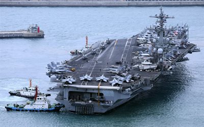 USS Carl Vinson, CVN-70, American nuclear aircraft carrier, US Navy, aircraft carrier deck, American warships, F-35 on deck, attack helicopters
