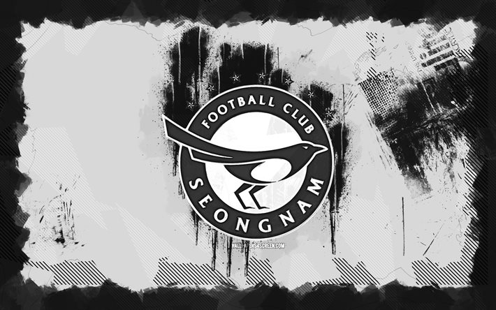 seongnam fc grungeロゴ, 4k, kリーグ2, 白いグランジの背景, サッカー, seongnam fcエンブレム, フットボール, seongnam fcロゴ, seongnam fc, 韓国フットボールクラブ, fc seongnam