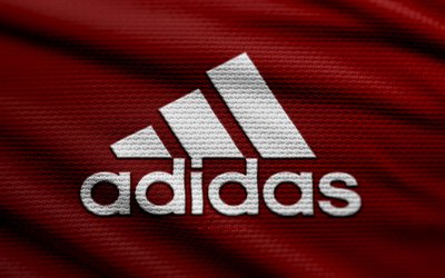 4k, Adidas fabric logo, fashion brands, red fabric background, bokeh, Adidas logo, brands logo, Adidas, brands