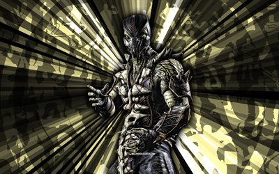 4k, reptil, kombat mortal, fondo de rayos verdes, mkm, arte abstracto, móvil mortal kombat móvil, mkm de reptiles, personajes de mortal kombat, mortal kombat x, reptil mortal kombat, arte creativo