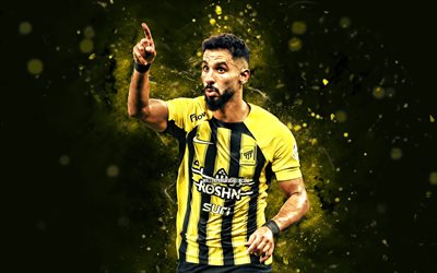 saleh al shehri, 4k, gelbe neonlichter, al ittihad club, saudische professionelle liga, saudi  arabische fußballer, saleh al shehri 4k, fußball, saleh ahmed qasem al shehri, al ittihad fc, al ittihad saudi arabischer club, saleh al shehri al ittihad