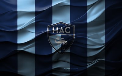 4k, le havre ac logosu, mavi 3d arka plan, ligue 1, le havre ac amblemi, fransız futbol takımı, le havre ac bayrağı, 3d doku, fransa, le havre fc, futbol, le havre ac