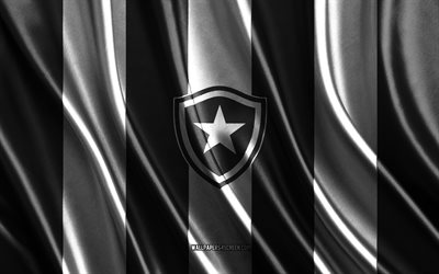 4k, logotipo botafogo, serie brasileira a, textura de seda branca preta, bandeira botafogo, time de futebol brasileiro, futebol, bandeira da seda, emblema de botafogo, brasil, crachá de botafogo, botafogo