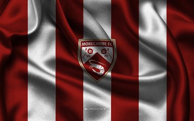 4k, Morecambe FC logo, red white silk fabric, English football team, Morecambe FC emblem, League Two, Morecambe FC, England, football, Morecambe