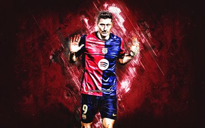 robert lewandowski, fc barcelona, bordo taş arka plan, grunge art, polonyalı futbolcu, la liga, ispanya, futbol, robert lewandowski barcelona