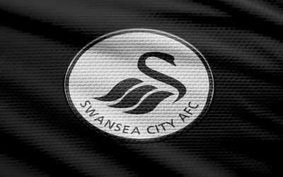 Swansea City FC fabric logo, 4k, black fabric background, Championship, bokeh, soccer, Swansea City FC logo, football, Swansea City FC emblem, Swansea City FC, english football club, Swansea City