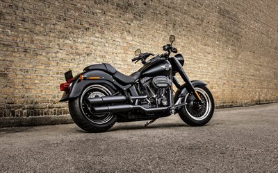 harley davidson flstfbs fat boy s, 4k, vue latérale, vélos 2016, superbikes, mât en briques, 2016 harley davidson flstfbs fat boy s, motos américaines, harley davidson