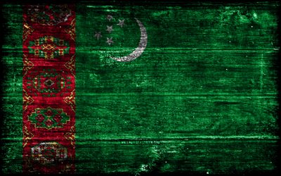 turkmenistan träflagga, 4k, träregra flaggor, asiatiska länder, turkmenistiska flaggor, turkmenistens dag, asien, turkmänniska flagga, turkmenistan, turkmenska nationella symboler