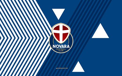 logo novara fc, 4k, équipe de football italien, fond de lignes blanches bleues, novara fc, serie b, italie, ligne d'art, emblème de novara fc, football, novara