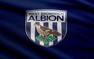 west bromwich albion kumaş logosu, 4k, mavi kumaş arka plan, şampiyonluk, bokh, futbol, west bromwich albion logosu, west bromwich albion amblemi, west bromwich albion, ingiliz futbol kulübü, west bromwich albion fc
