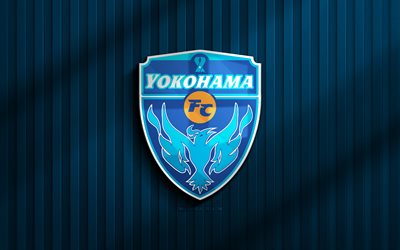4k, yokohama fc 3d  logotyp, j1 league, blå 3d  bakgrund, fotboll, yokohama fc emblem, yokohama fc  logotyp, yokohama fc, japansk fotbollsklubb, fc yokohama