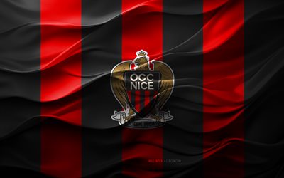 4k, ogc nice logo, sfondo 3d nero rosso, ligue 1, ogc nice emblema, squadra di calcio francese, ogc bella bandiera, texture 3d, francia, bel fc, calcio, ogc nice