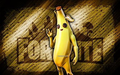 peey fortnite, 4k, fond de diagonale brun, grunge, fortnite, œuvres d'art, peau de peel, personnages fortnite, peely, peau de fortnite peely