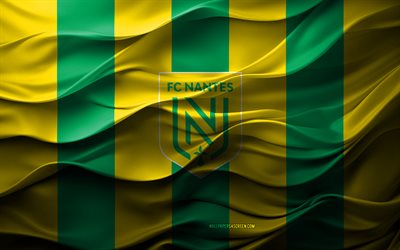 4k, fc nantes logosu, yeşil sarı 3d arka plan, ligue 1, fc nantes amblemi, fransız futbol takımı, fc nantes bayrağı, 3d doku, fransa, fc nantes, futbol, nantes
