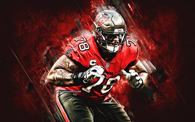 tristan wirfs, tampa bay buccaneers, nfl, roter steinhintergrund, grunge  kunst, amerikanischer fußball, national football league, usa
