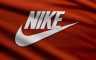 4k, Nike fabric logo, fashion brands, bokeh, orange fabric background, Nike logo, brands logo, Nike, brands