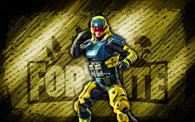 Pillar Fortnite, 4k, yellow diagonal background, grunge art, Fortnite, artwork, Pillar Skin, Fortnite characters, Pillar, Fortnite Pillar Skin