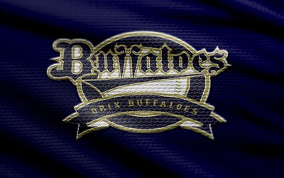 Orix Buffaloes fabric logo, 4k, blue fabric background, NPB, bokeh, baseball, Orix Buffaloes logo, Orix Buffaloes emblem, japanese baseball team, Orix Buffaloes