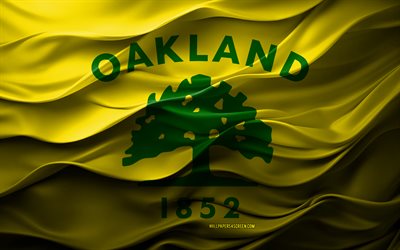 4k, drapeau d'oakland, californie, villes américaines, drapeau d'oakland 3d, usa, texture 3d, jour d'oakland, symboles nationaux américains, art 3d, oakland