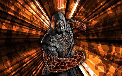 4k, tremor black dragon, kombat mortel, contexte des rayons orange, mkm, art abstrait, mortal kombat mobile, tremor black dragon mkm, personnages mortels de kombat, mortel kombat x, tremor black dragon mortal kombat, art créatif