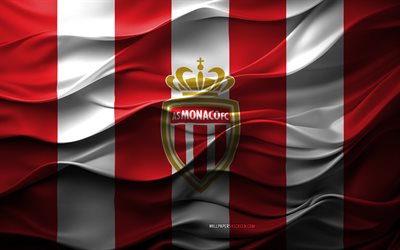 4k, monako logosu olarak, kırmızı beyaz 3d arka plan, ligue 1, monako amblemi olarak, fransız futbol takımı, monako bayrağı olarak, 3d doku, fransa, monako fc, futbol, monako olarak
