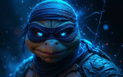 4k, leonardo, oscuridad, ojos azules brillantes, arte 3d, tortugas ninjas mutantes adolescentes, crepúsculo, personajes de tmnt, tortugas mutadas, leonardo 3d, tmnt, tortugas ninja, leonardo tmnt, leonardo 4k