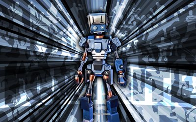 4k, lok bot, fondo de rayos azules, diseño de lok bot, lok bot fortnite, arte abstracto, diseño lok bot de fortnite, personajes fortnite, fortnite, arte creativo