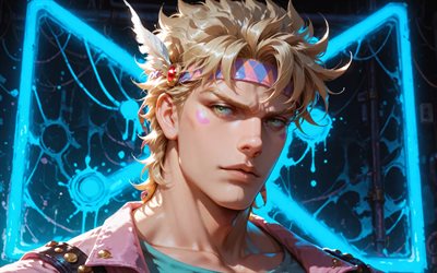 القيصر أنطونيو زيبيلي, 4k, أشعة النيون الزرقاء, جوجوس بيزار, مانغا, خلفية مجردة زرقاء, شيزا أنطونيو تسبيري, شخصيات جوجوس الغريبة, القيصر أنتونيو زيبيلي جوجوس بيزار
