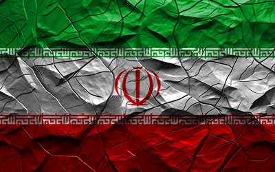 4k, bandeira do irã, textura de pedra, ásia, bandeira 3d do irã, fundo com rachaduras, irã, bandeira iraniana