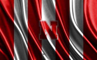 4k, Nebraska Cornhuskers logo, NCAA, red white silk texture, Nebraska Cornhuskers flag, American football club, silk flag, Nebraska Cornhuskers emblem, USA, Nebraska Cornhuskers