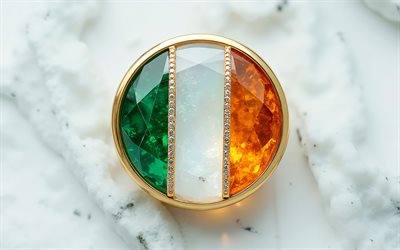 bandera de irlanda, 4k, bandera de irlanda dentro de una piedra preciosa, fondo blanco, piedra preciosa, fondo de cristal blanco, irlanda, bandera irlandesa
