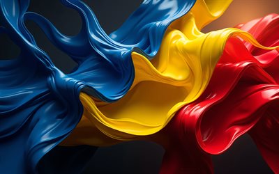 العلم الروماني, 4k, فن ثلاثي الأبعاد, فن الطلاء ثلاثي الأبعاد, علم رومانيا, أوروبا, علم رومانيا ثلاثي الابعاد, رومانيا