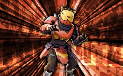 4k, león, fondo de rayos naranjas, piel de león, león fortnite, arte abstracto, piel de león fortnite, personajes fortnite, fortnite, arte creativo