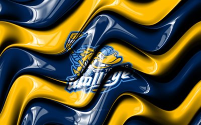 logotipo 3d de la lucioperca de toledo, 4k, ondas 3d amarillas azules, echl, hockey, bandera de lucioperca de toledo, creativo, logotipo de la lucioperca de toledo, emblema de lucioperca de toledo, equipo de hockey americano, leucomas de toledo