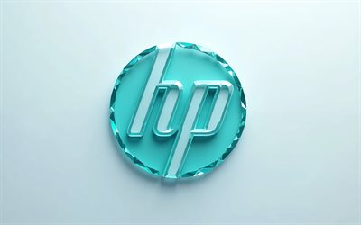 Hewlett-Packard light blue glass logotype, 4k, glass art, Hewlett-Packard emblem, Hewlett-Packard logo, HP light blue glass logotype, HP logo, HP light blue emblem, HP sign, HP, Hewlett-Packard