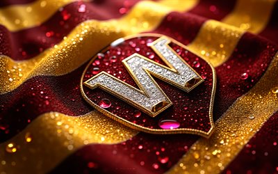 Washington Commanders gems logo, 4k, burgundy gold metal background, gems art, Washington Commanders emblem, USA, Washington Commanders, American football, Washington Commanders logo, NFL