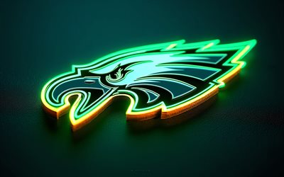 logo néon des eagles de philadelphie, 4k, fond néon turquoise, art néon, emblème des eagles de philadelphie, art créatif, usa, eagles de philadelphie, football américain, logo des eagles de philadelphie, nfl
