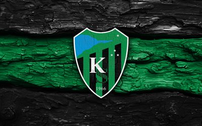 Kocaelispor wooden logo, 4k, black green wooden background, Super Lig, soccer, Kocaelispor logo, football, Kocaelispor emblem, Kocaelispor, turkish football club, Kocaelispor FC
