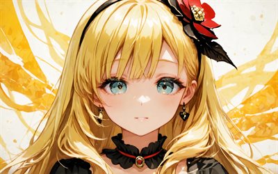 mayu, 4k, gelber abstrakter hintergrund, vocaloid, kunstwerk, vocaloid3, vocaloid charaktere, manga, mayu vocaloid