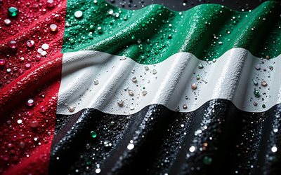 UAE flag, 4K, gemstones, flag of UAE, crystals, shiny stones, UAE, creative art, red gemstones, red white black crystals, United Arab Emirates flag, United Arab Emirates