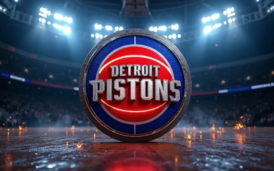 detroit pistons 3d logotyp, 4k, basketstadion bakgrund, nba, kreativ, basketboll, detroit pistons logotyp, detroit pistons logotyp i metall, amerikansk basketlag, detroit pistons