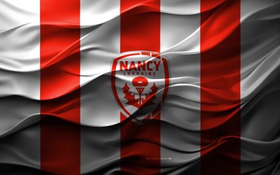 4k, AS Nancy logo, red white 3D background, AS Nancy emblem, Ligue 2, French football team, AS Nancy flag, 3D texture, AS Nancy, football, France