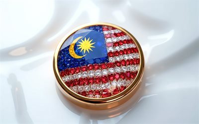 bandera de malasia, 4k, bandera de malasia dentro de una piedra preciosa, fondo blanco, piedra preciosa, fondo de cristal blanco, malasia