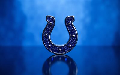 इंडियानापोलिस कोल्ट्स ग्लास लोगो, 4k, नीली धातु पृष्ठभूमि, कांच कला, इंडियानापोलिस कोल्ट्स प्रतीक, यूएसए, इंडियानापोलिस कोल्ट्स, अमेरिकी फुटबॉल, इंडियानापोलिस कोल्ट्स लोगो, एनएफएल